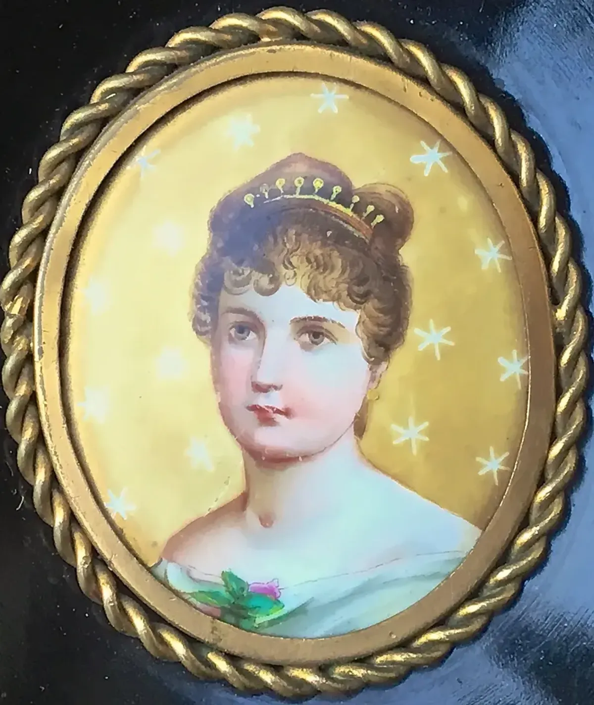 Antique Framed Porcelain Lady Portrait - Vermilion Designs - Gold