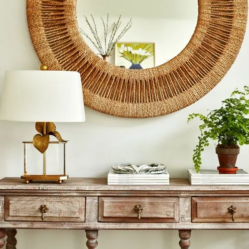 Coastal Living Ridley Round Mirror - Tan - Beige