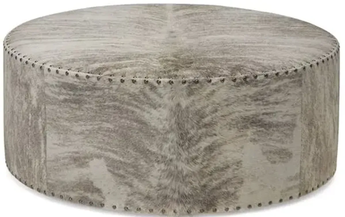 Callisto Ottoman - Gray/Ivory Brindle Leather - Massoud