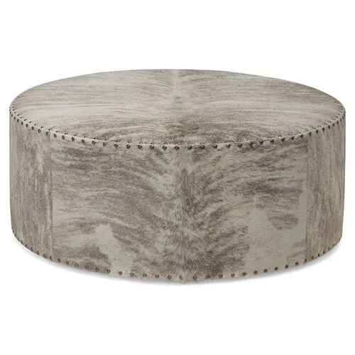 Callisto Ottoman - Gray/Ivory Brindle Leather - Massoud