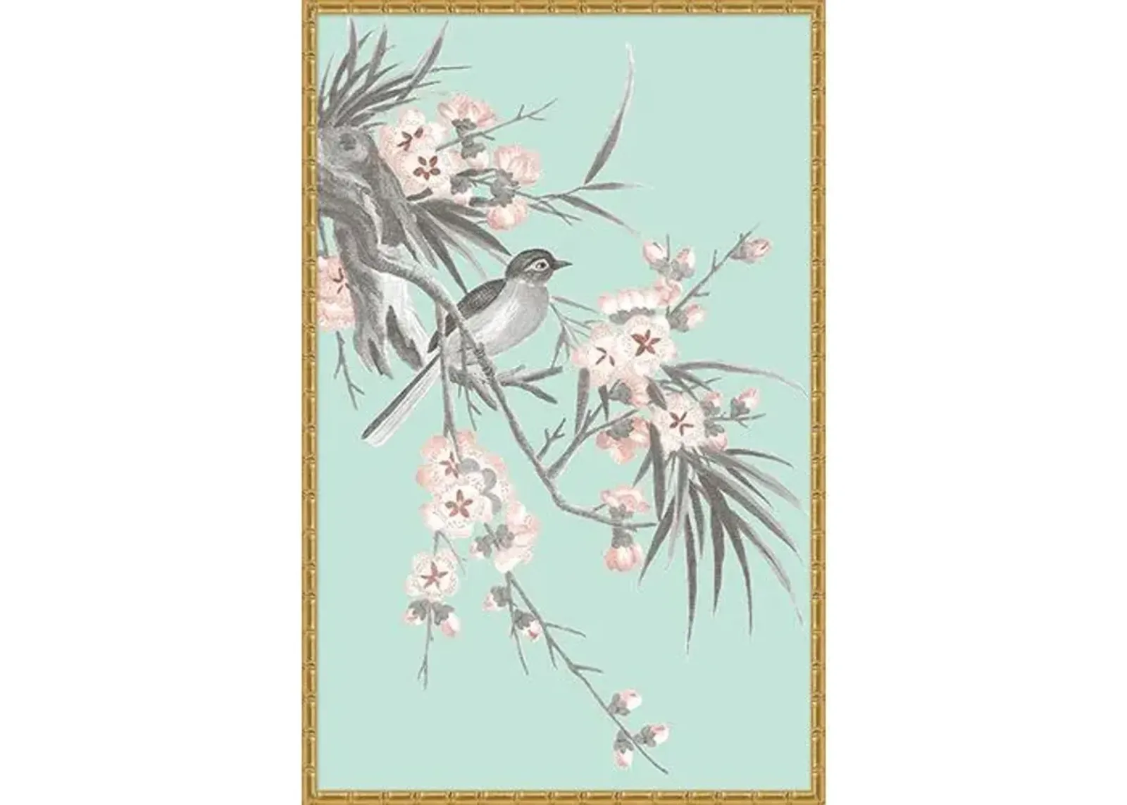 Blue & Gray Chinoiserie Birds II - Gold