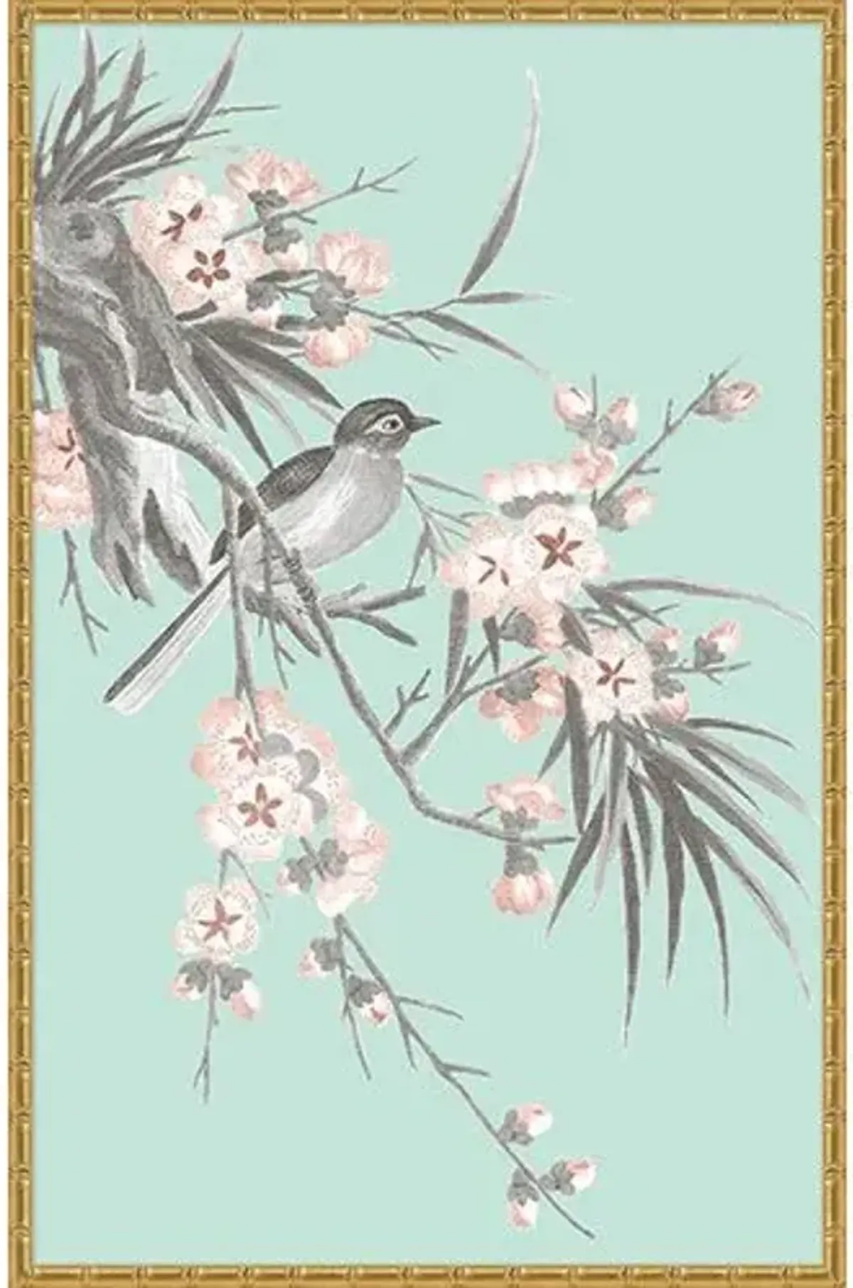 Blue & Gray Chinoiserie Birds II - Gold