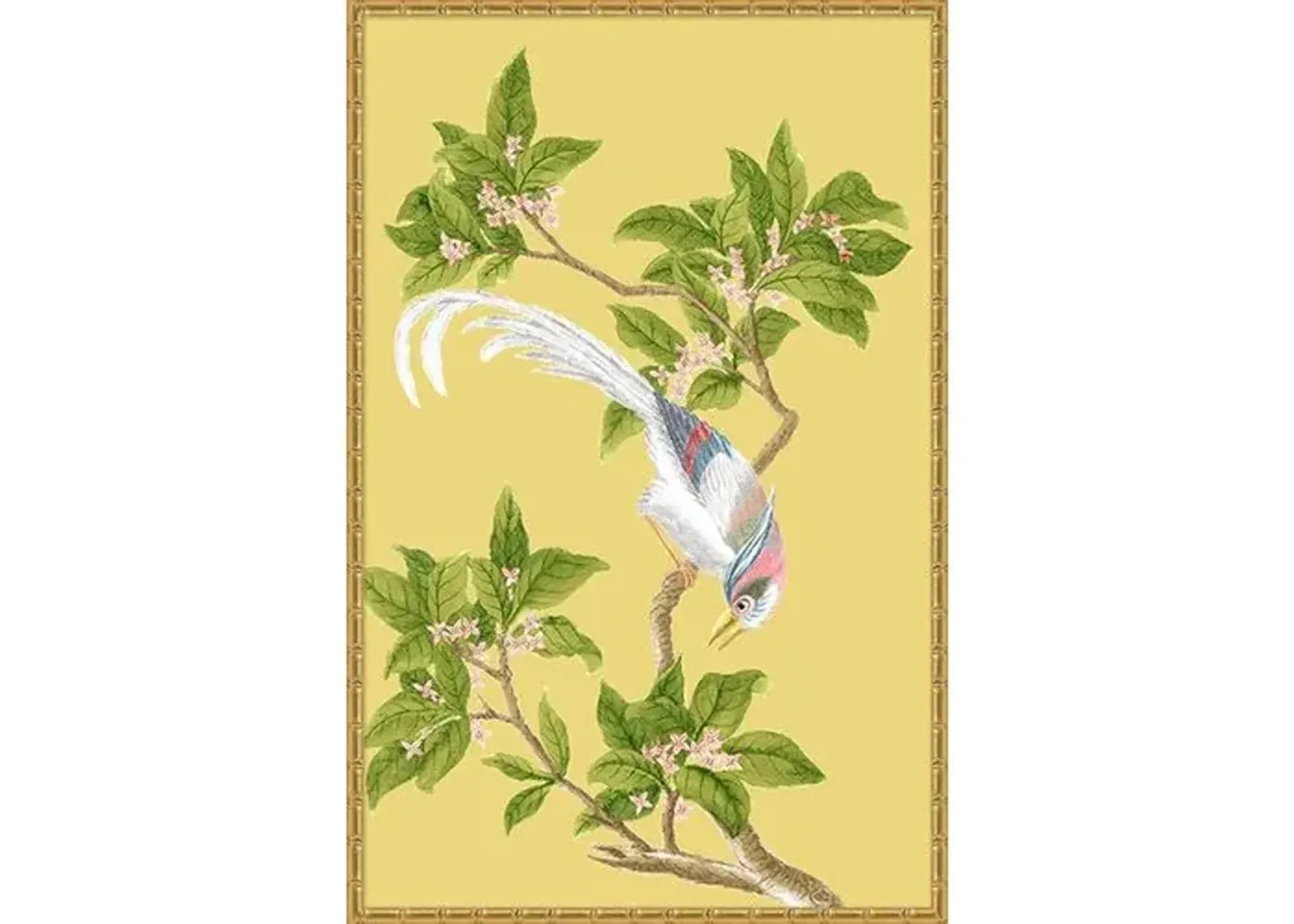 Yellow & Green Chinoiserie Birds I - Gold