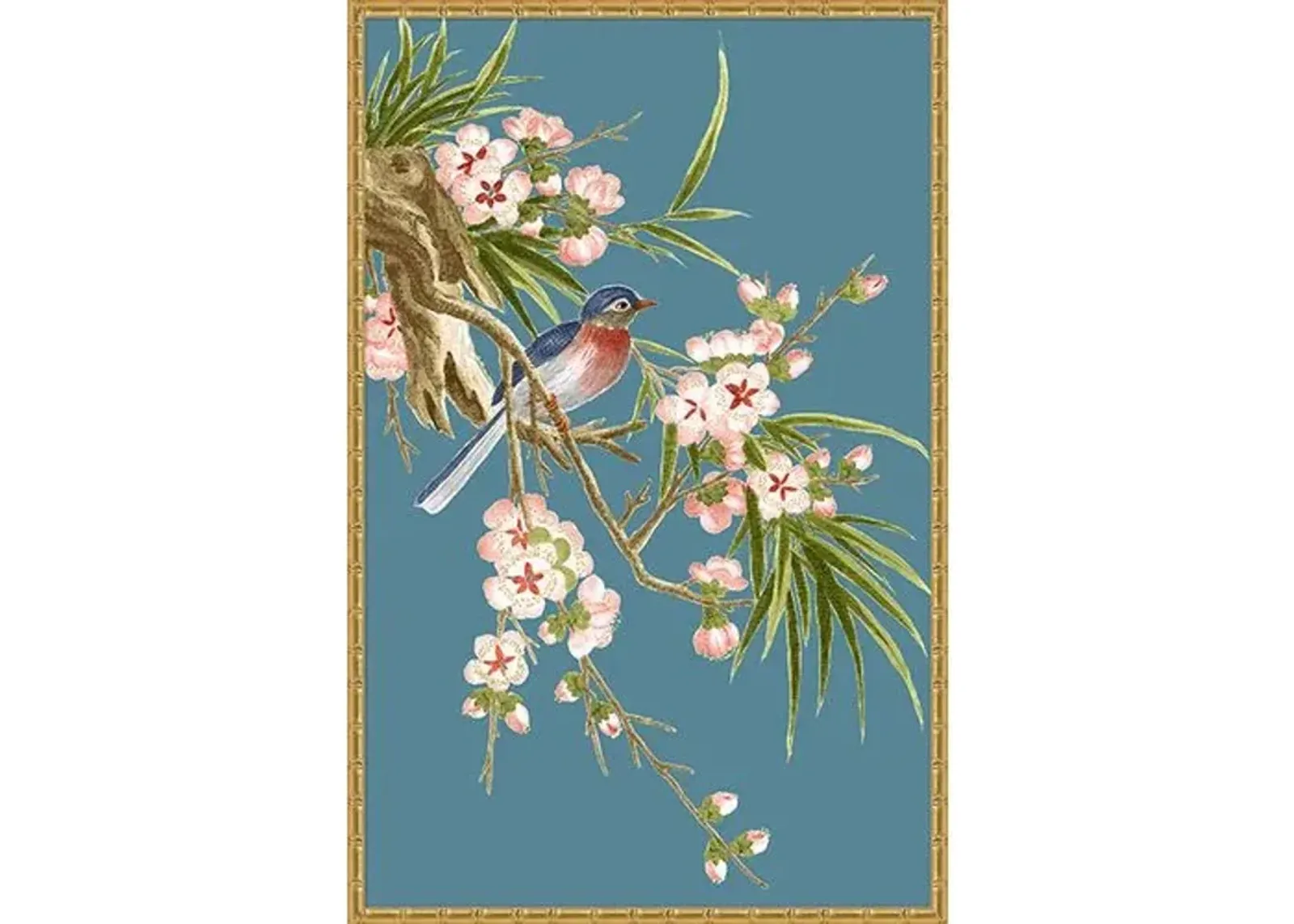 Navy & Green Chinoiserie Birds II - Gold