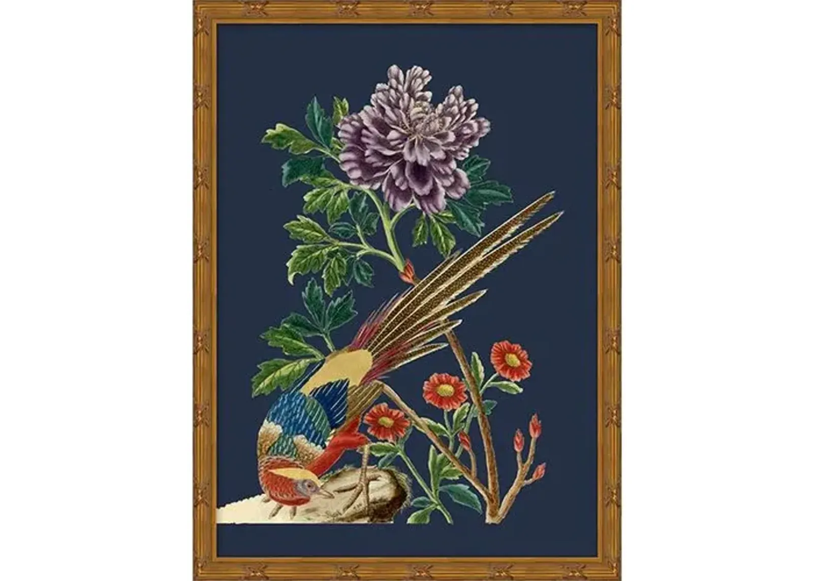 Navy Chinoiserie Birds I - Gold