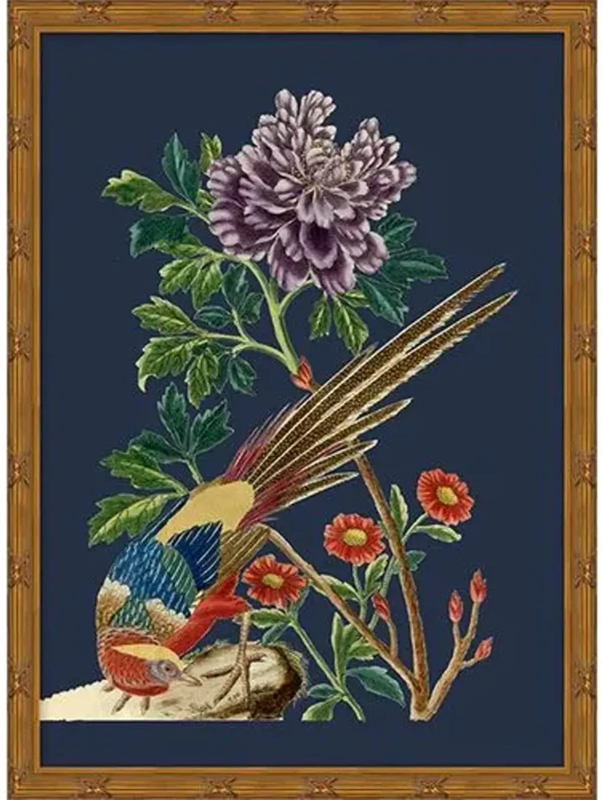 Navy Chinoiserie Birds I - Gold