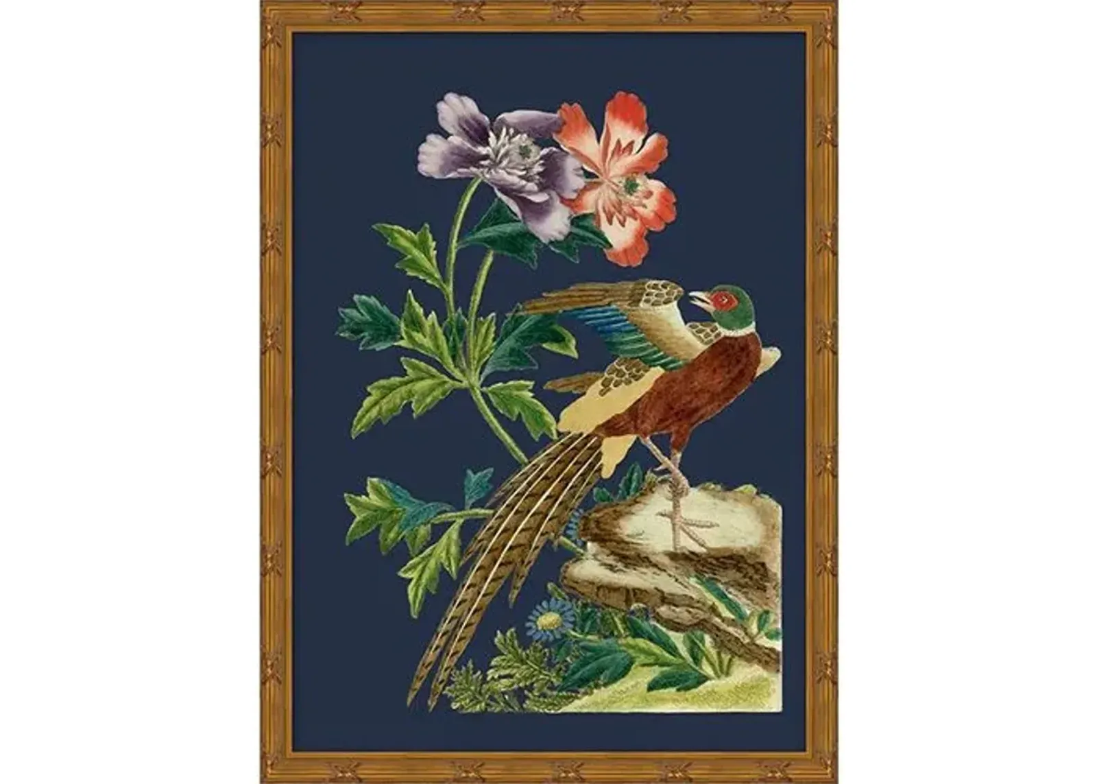 Navy Chinoiserie Birds II - Gold