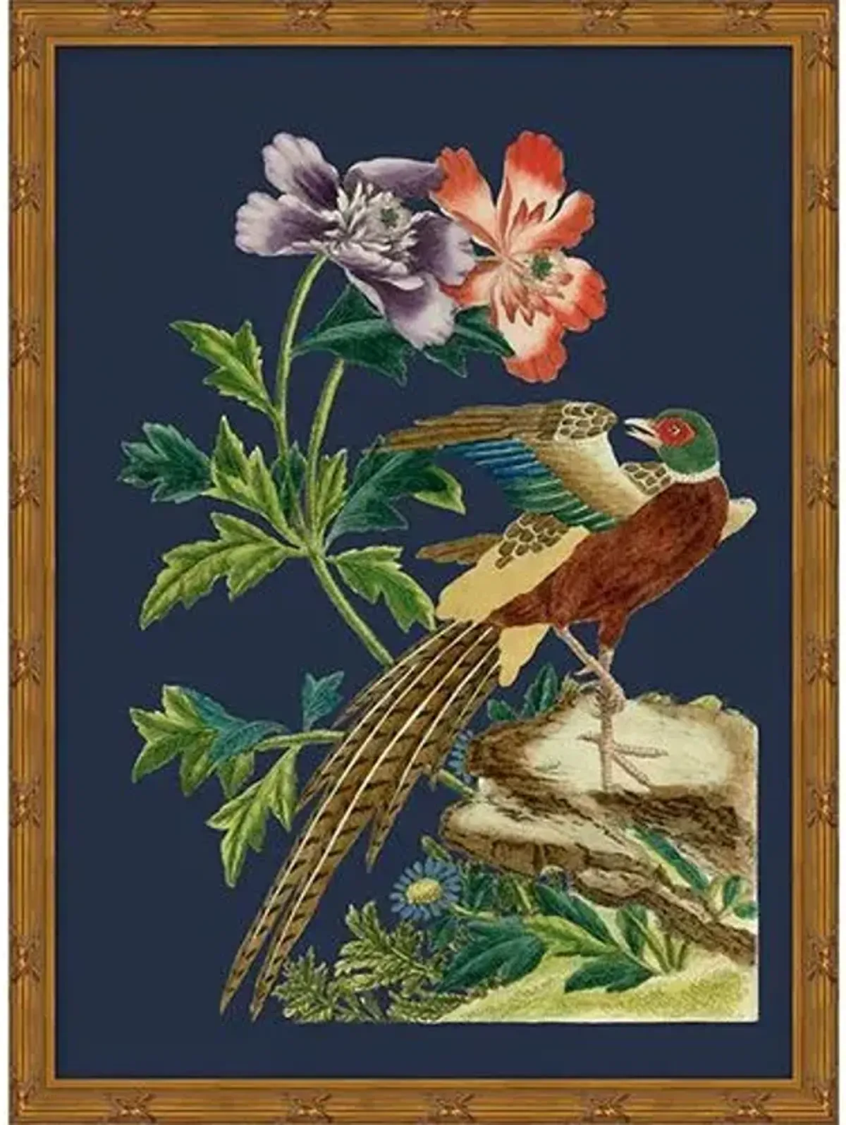 Navy Chinoiserie Birds II - Gold