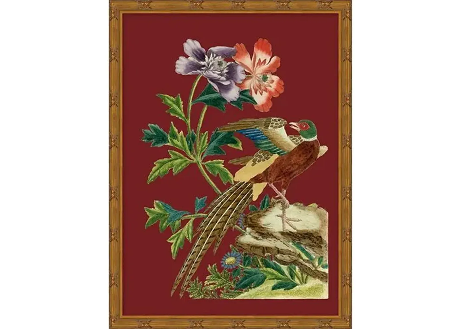 Red Chinoiserie Birds II - Gold