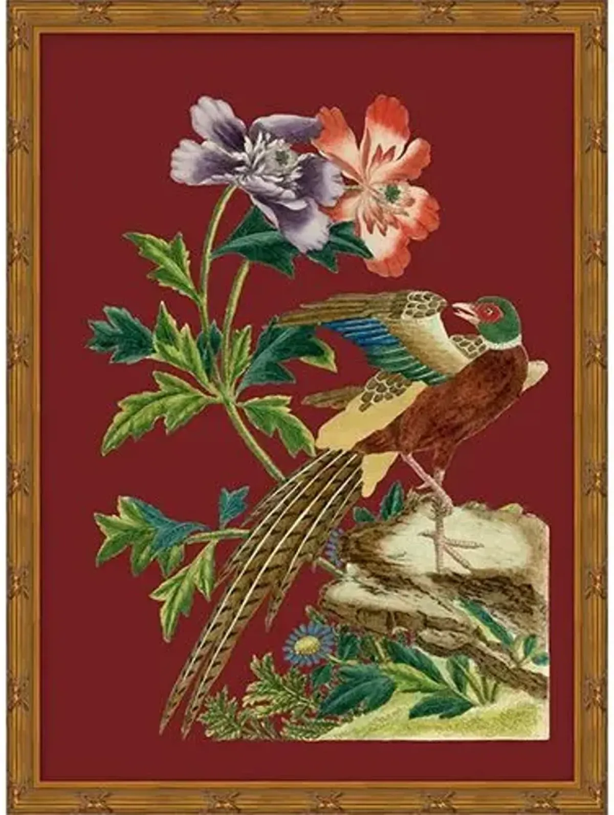 Red Chinoiserie Birds II - Gold