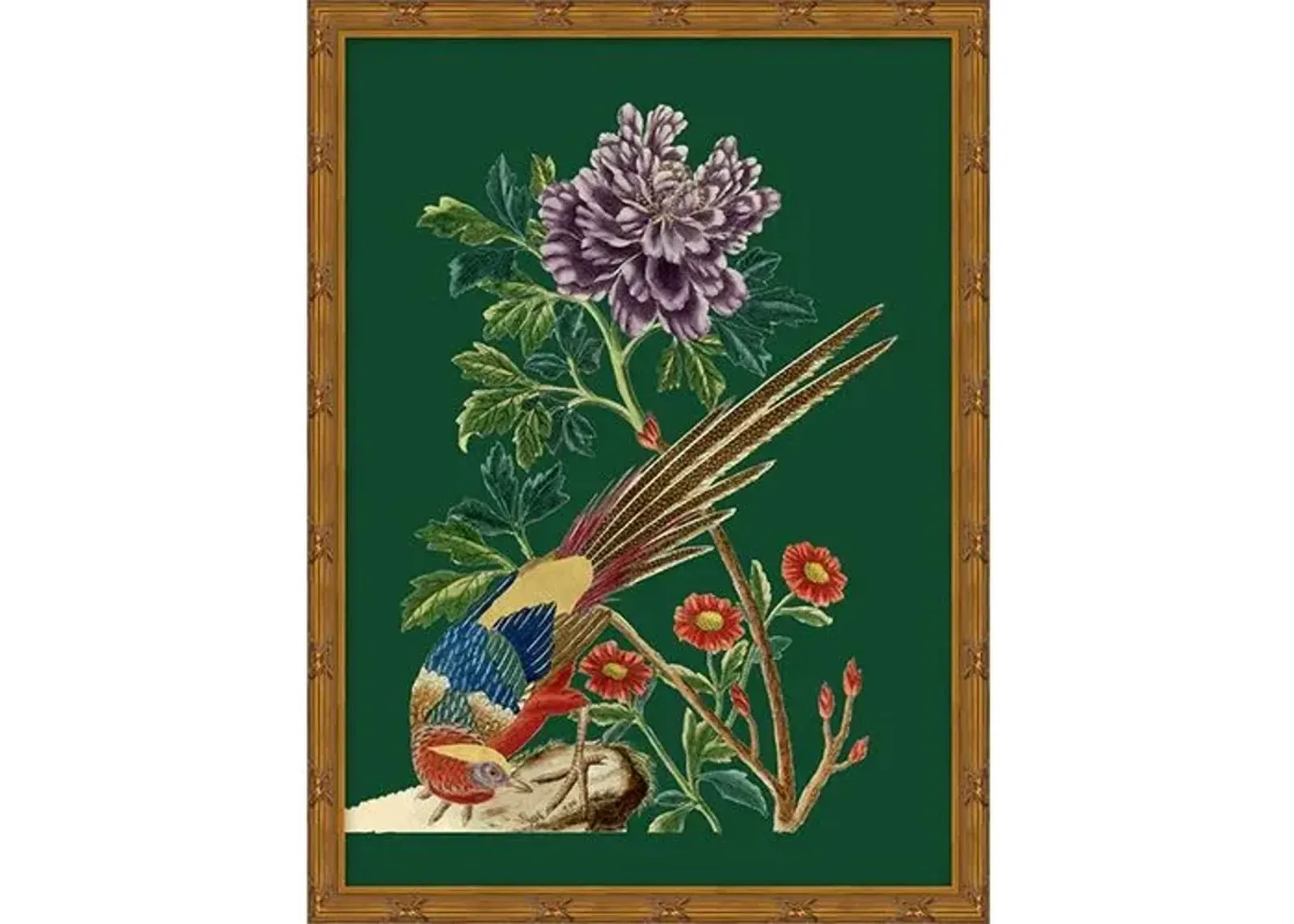 Green Chinoiserie Birds I - Gold