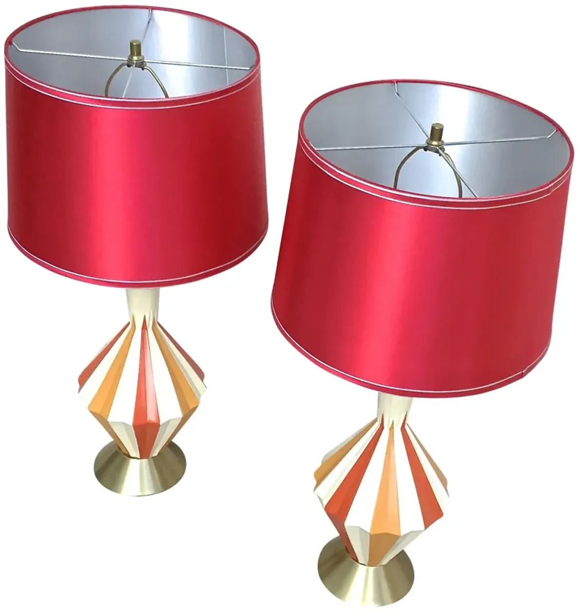 Midcentury Atomic Color Fluted Lamps - Pr - Vermilion Designs