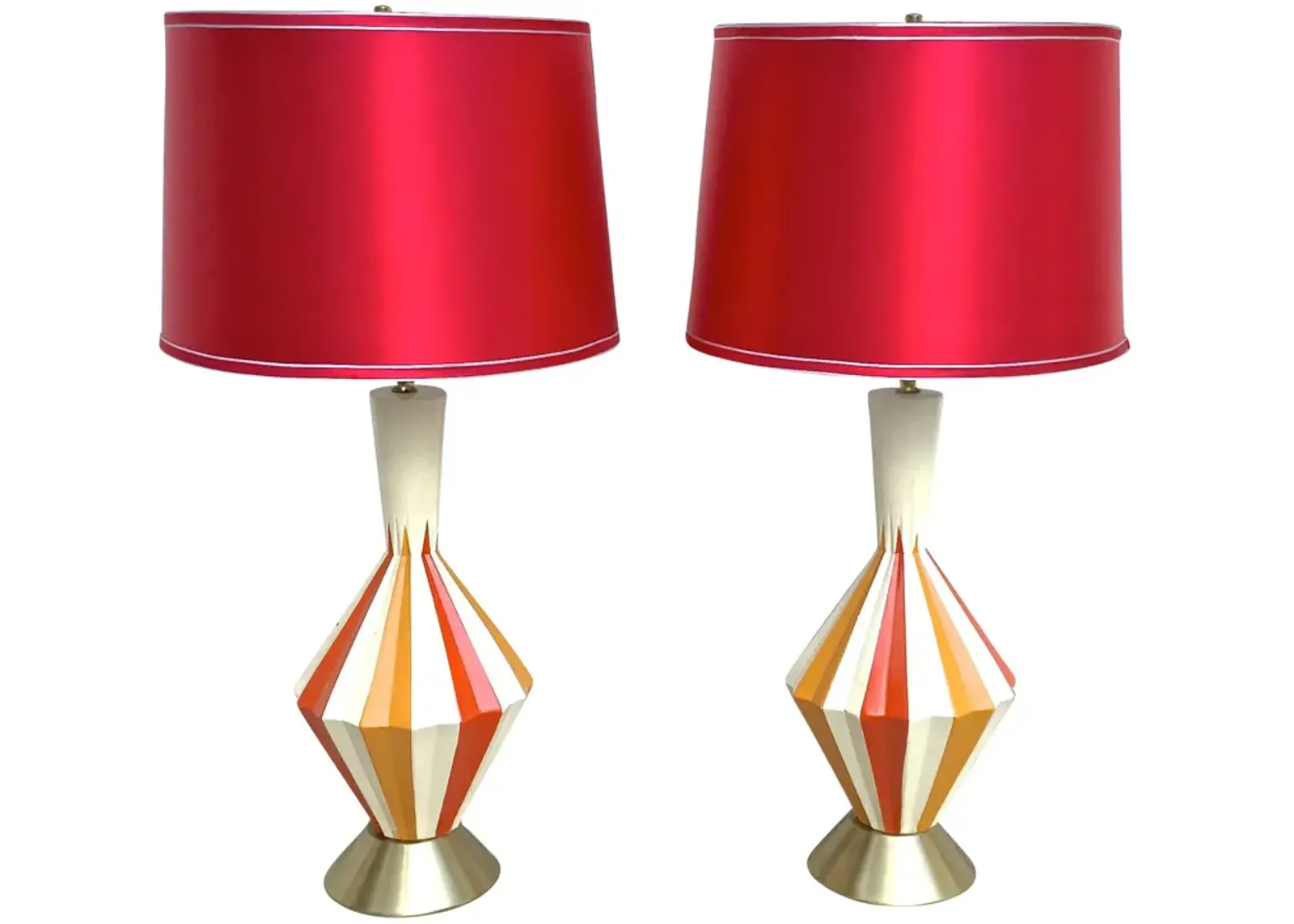 Midcentury Atomic Color Fluted Lamps - Pr - Vermilion Designs