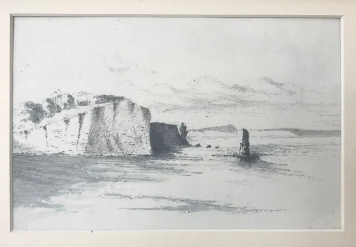 Antique English Coast Drawing - Antiquarian Art Company - Gray