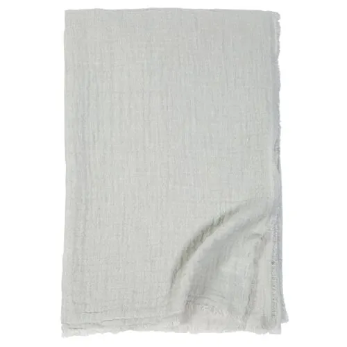 Hermosa Cotton Throw - Ocean/Cream - Pom Pom at Home - White, Fringed