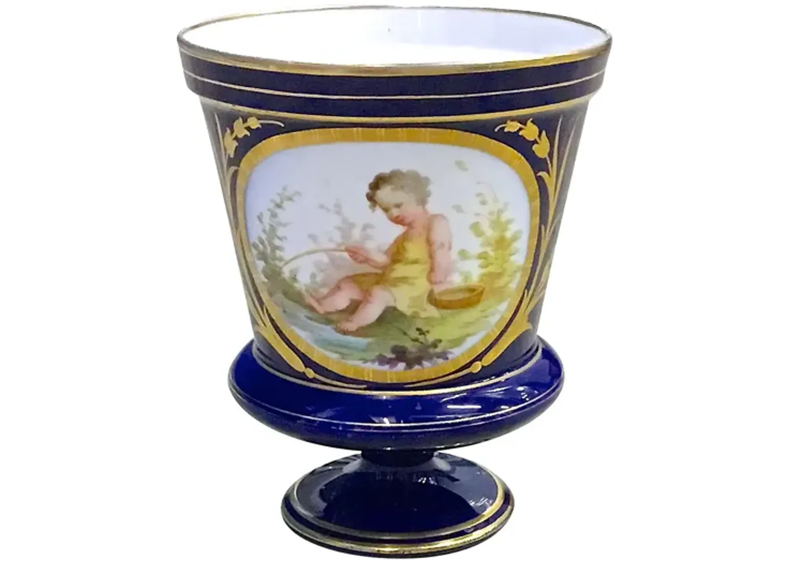 Antique Porcelain Cherub Cachepot - Vermilion Designs - Blue