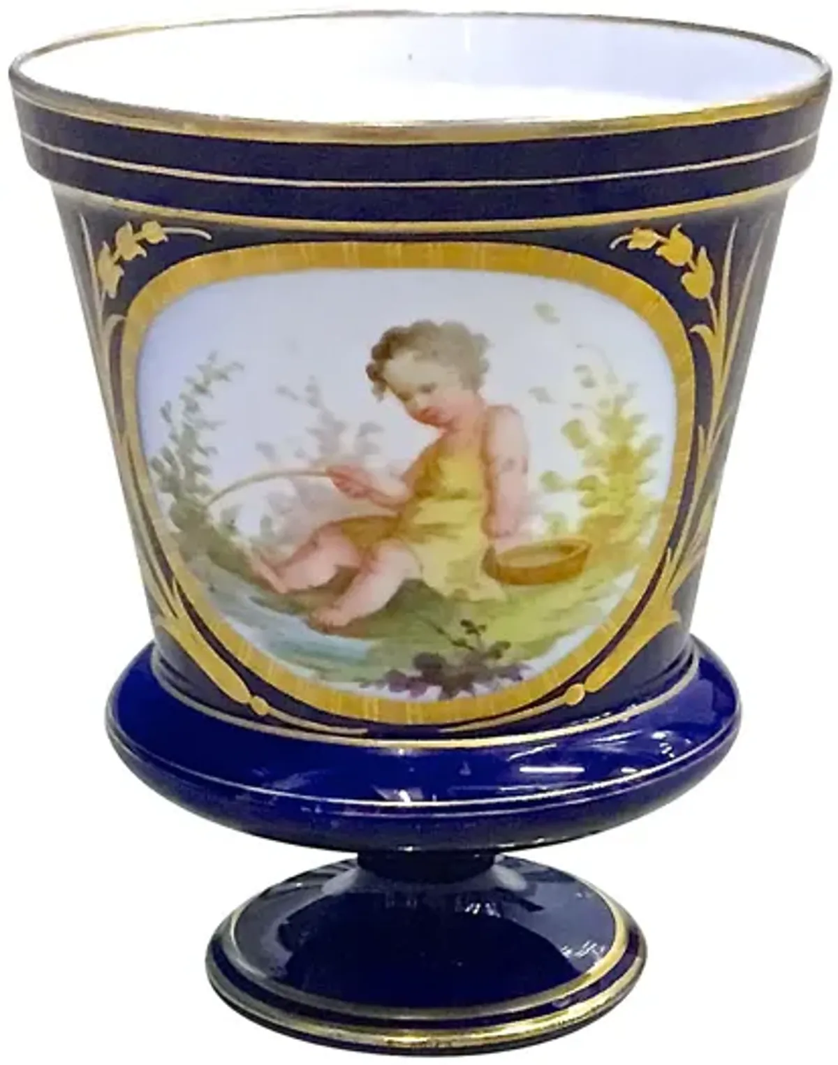 Antique Porcelain Cherub Cachepot - Vermilion Designs - Blue