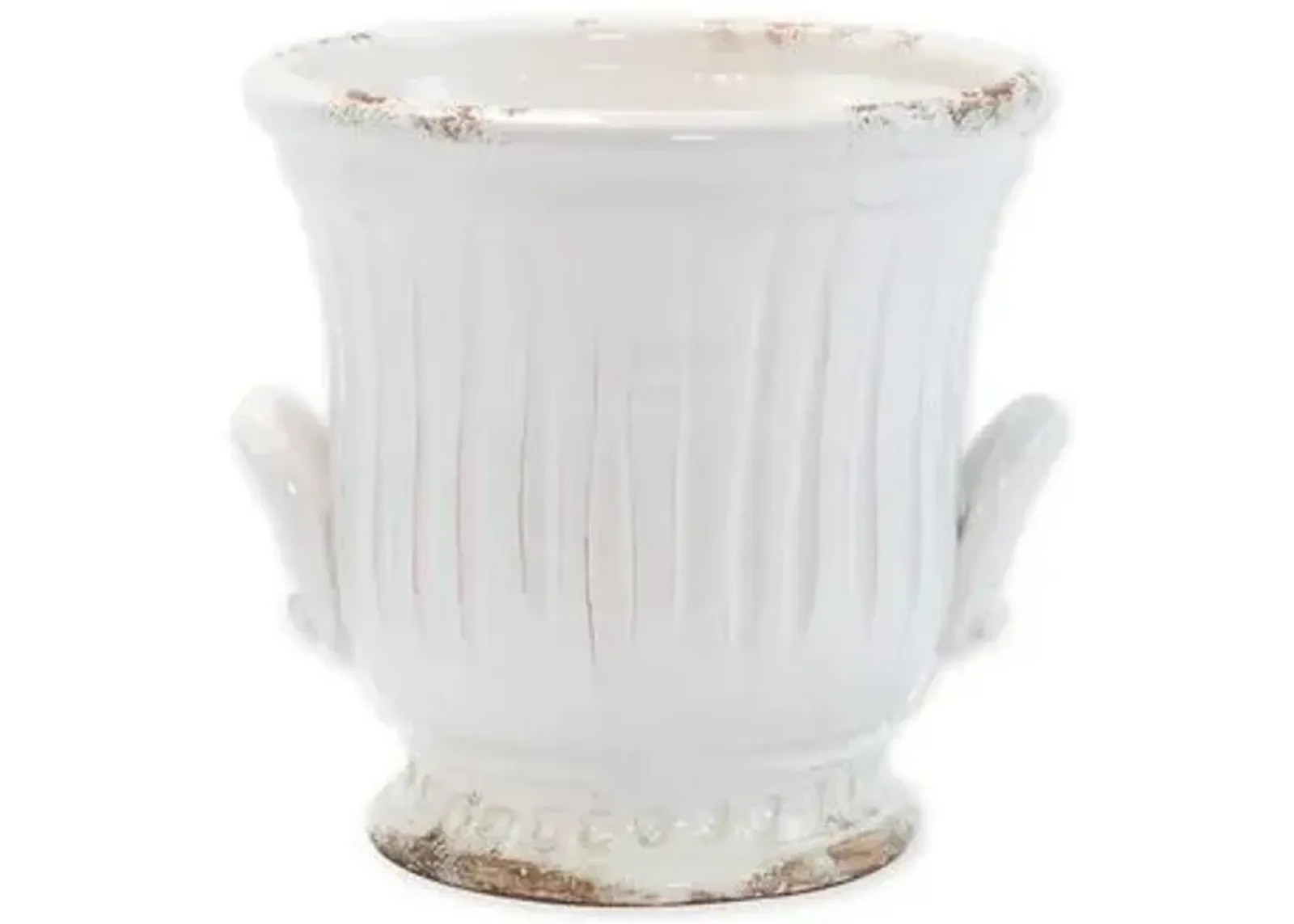 9" Rustic Garden Handled Outdoor Cachepot - White - VIETRI - Handcrafted