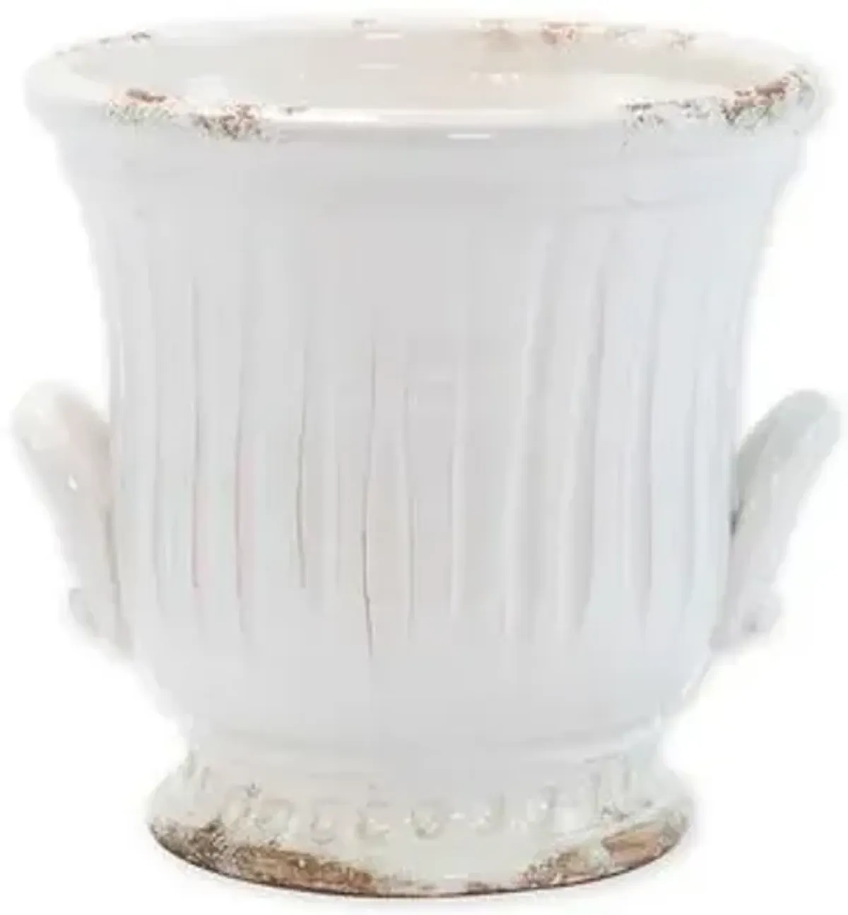 9" Rustic Garden Handled Outdoor Cachepot - White - VIETRI - Handcrafted