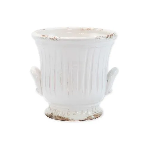 9" Rustic Garden Handled Outdoor Cachepot - White - VIETRI - Handcrafted