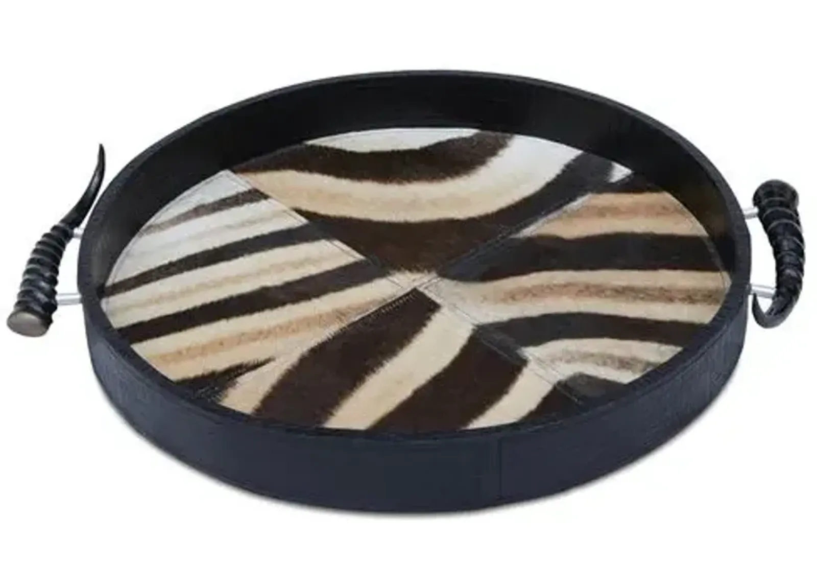 21" Zebra Hide & Horn Decorative Tray - Black - Ngala Trading Co.