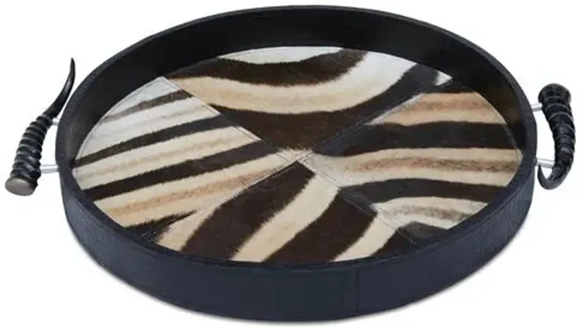 21" Zebra Hide & Horn Decorative Tray - Black - Ngala Trading Co.