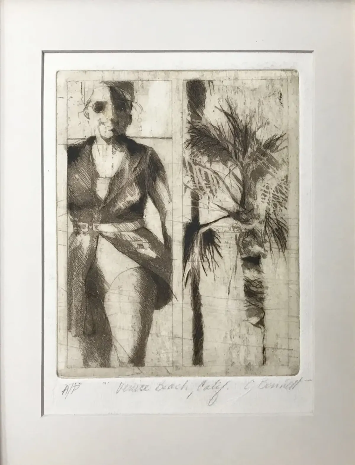 Venice Beach Etching by C. Bennett - 1974 - Antiquarian Art Company - Black