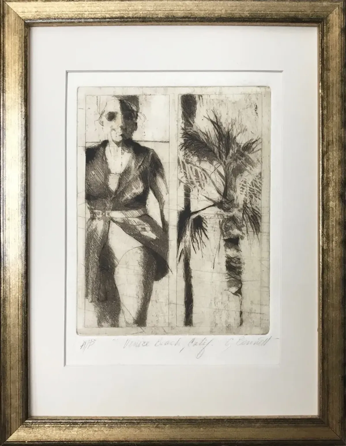 Venice Beach Etching by C. Bennett - 1974 - Antiquarian Art Company - Black