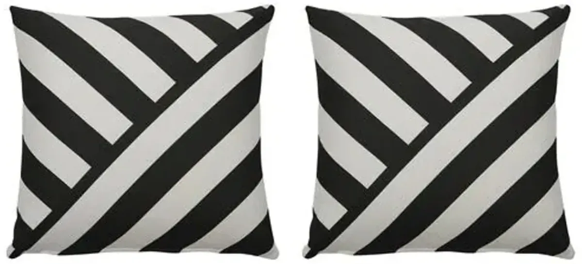 Halo T-Stripe Outdoor Pillow - Midnight/White - Wendy Jane