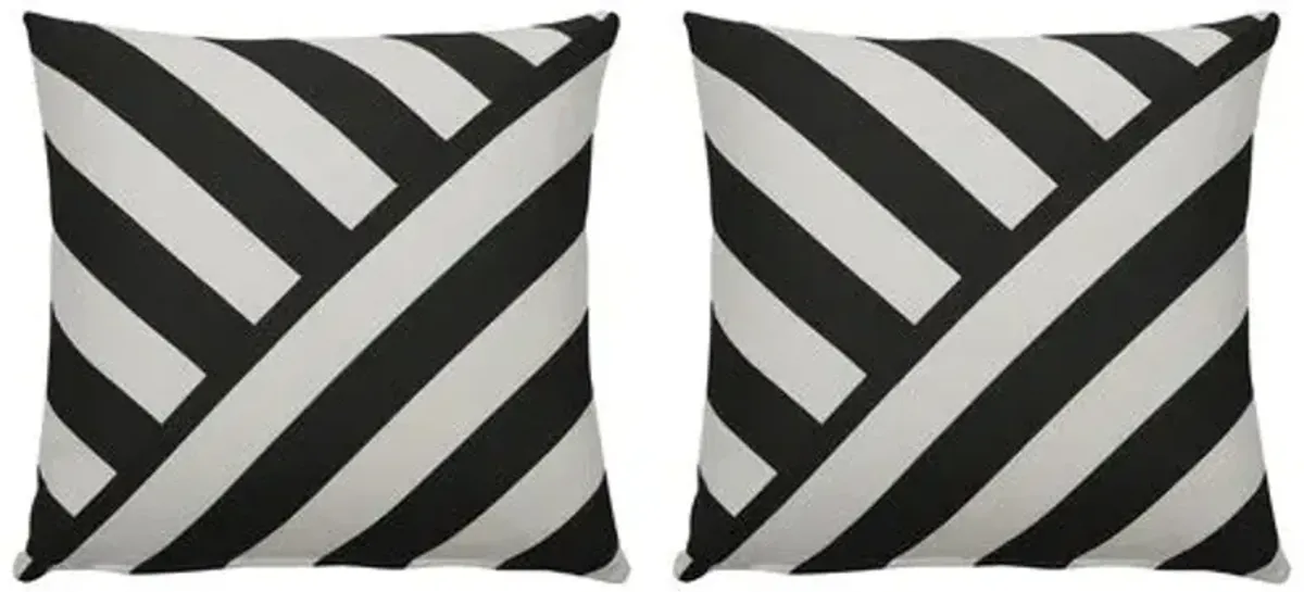 Halo T-Stripe Outdoor Pillow - Midnight/White - Wendy Jane