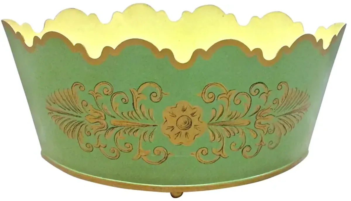 Scalloped Floral Tole Cachepot - Vermilion Designs - green