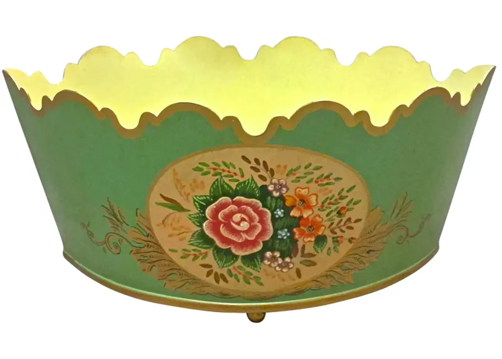 Scalloped Floral Tole Cachepot - Vermilion Designs - green