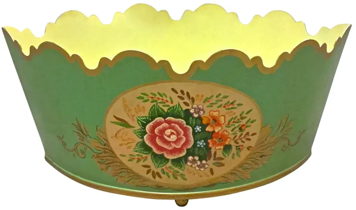 Scalloped Floral Tole Cachepot - Vermilion Designs - green