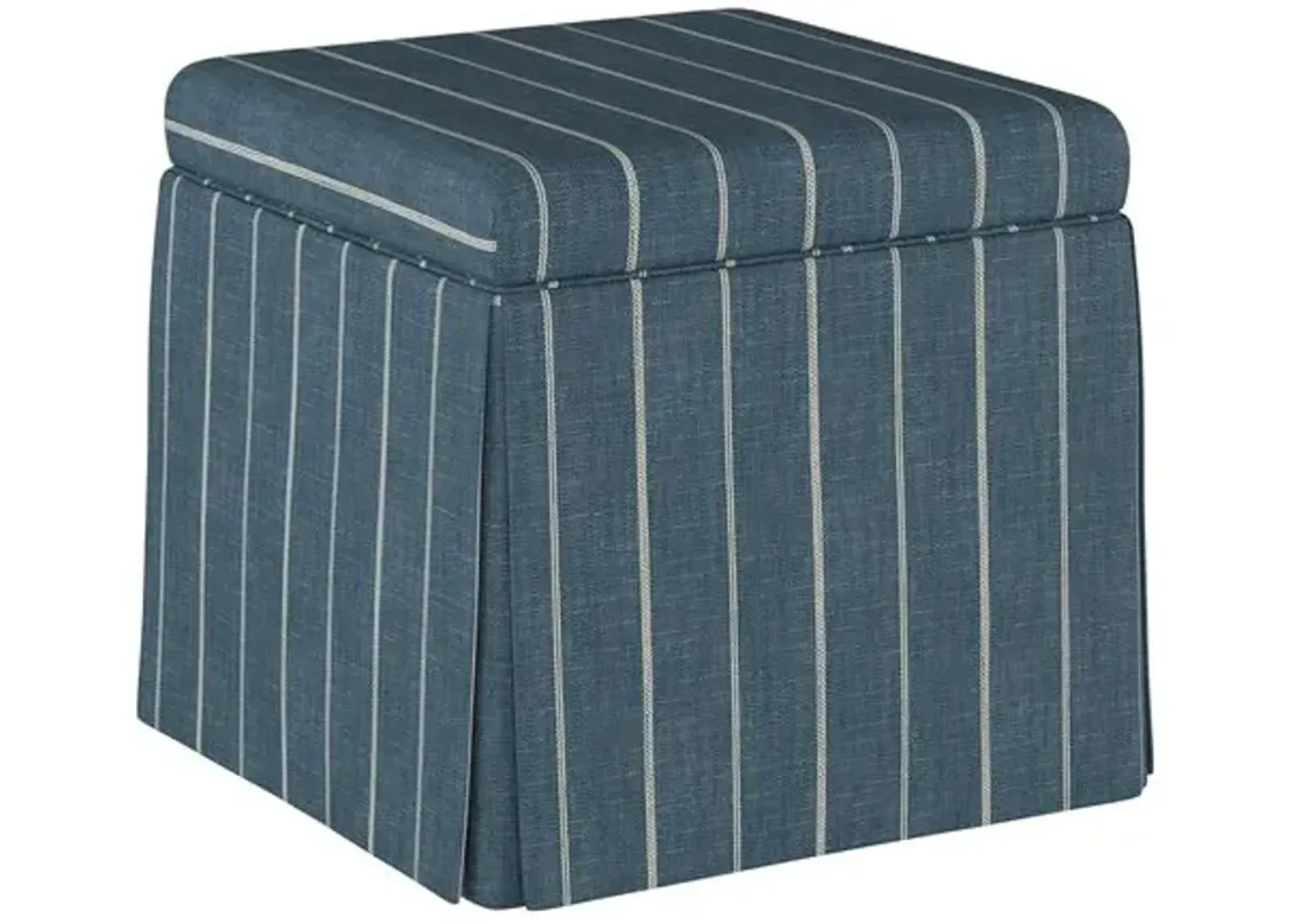 Anne Skirted Storage Ottoman - Fritz Indigo - Handcrafted - Blue