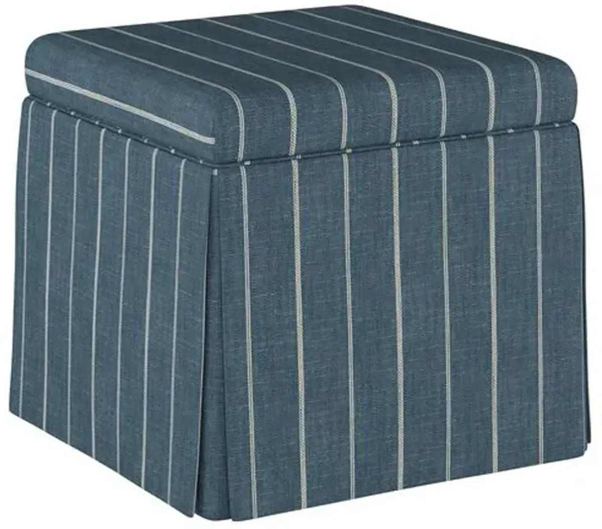 Anne Skirted Storage Ottoman - Fritz Indigo - Handcrafted - Blue