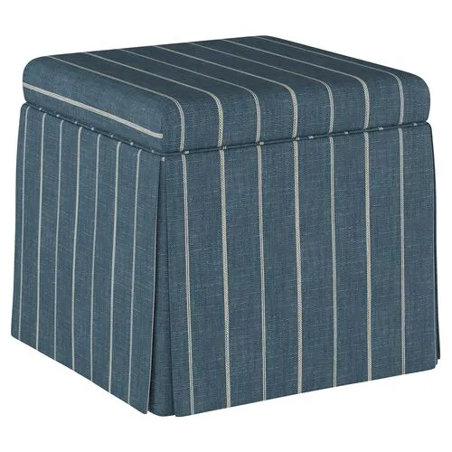 Anne Skirted Storage Ottoman - Fritz Indigo - Handcrafted - Blue