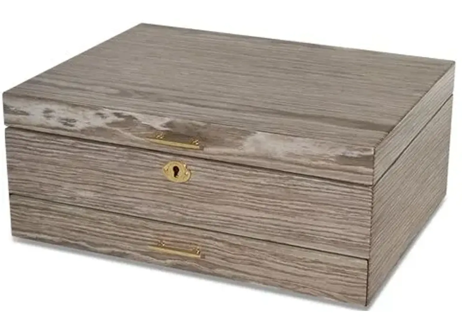 13" Prescott Jewelry Box with Drawer - Taupe/Gold