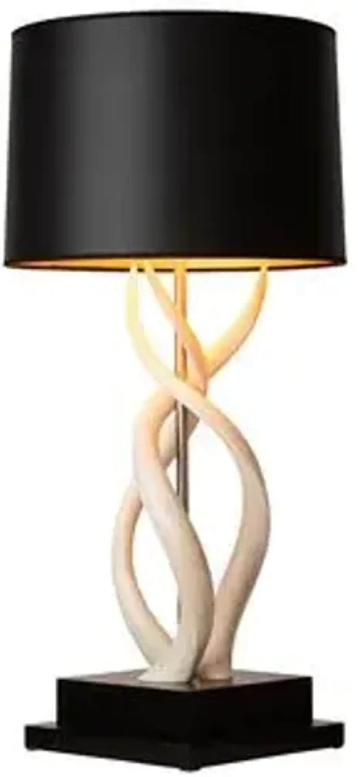 Upright Triple Kudu Inner Horn Table Lamp with Black/Gold Paper Shade - Ngala Trading Co.