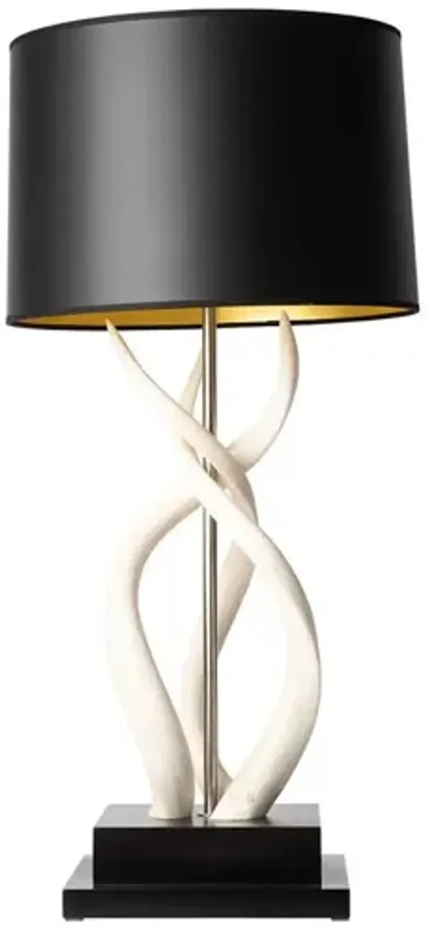 Upright Triple Kudu Inner Horn Table Lamp with Black/Gold Paper Shade - Ngala Trading Co.