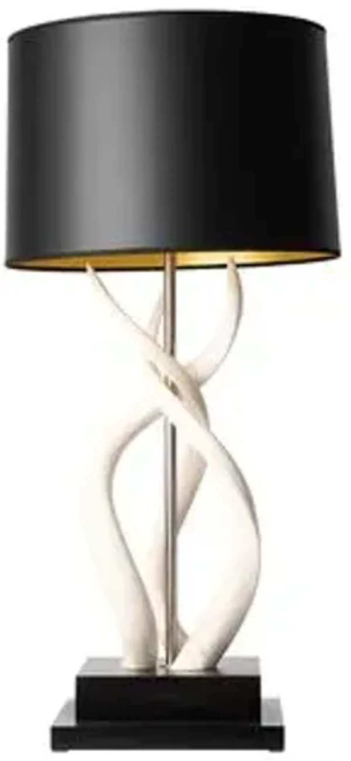 Upright Triple Kudu Inner Horn Table Lamp with Black/Gold Paper Shade - Ngala Trading Co.