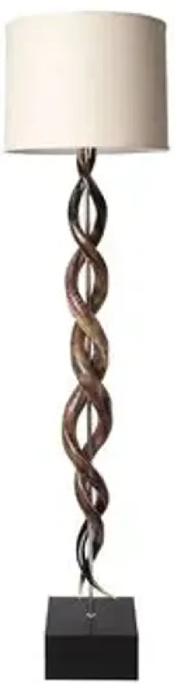 Kudu Polished Horn Double Twist Floor Lamp,Brown/White Burlap - Ngala Trading Co. - Handcrafted