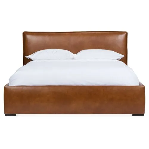 Rayna Leather Platform Bed - Brown