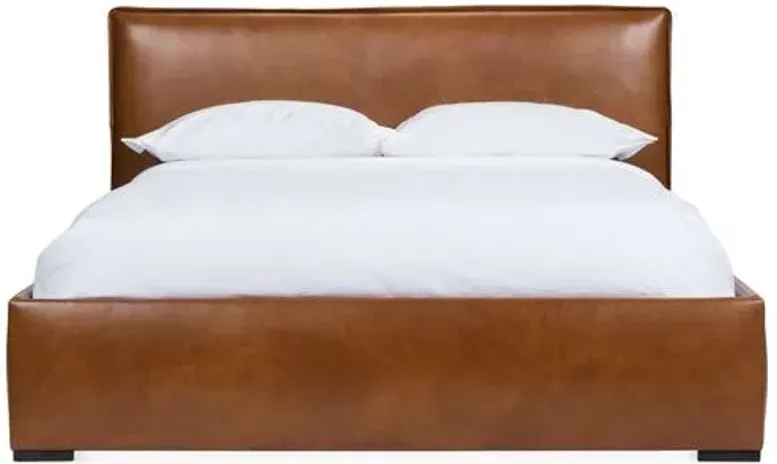 Rayna Leather Platform Bed - Brown