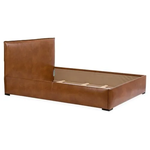 Rayna Leather Platform Bed - Brown