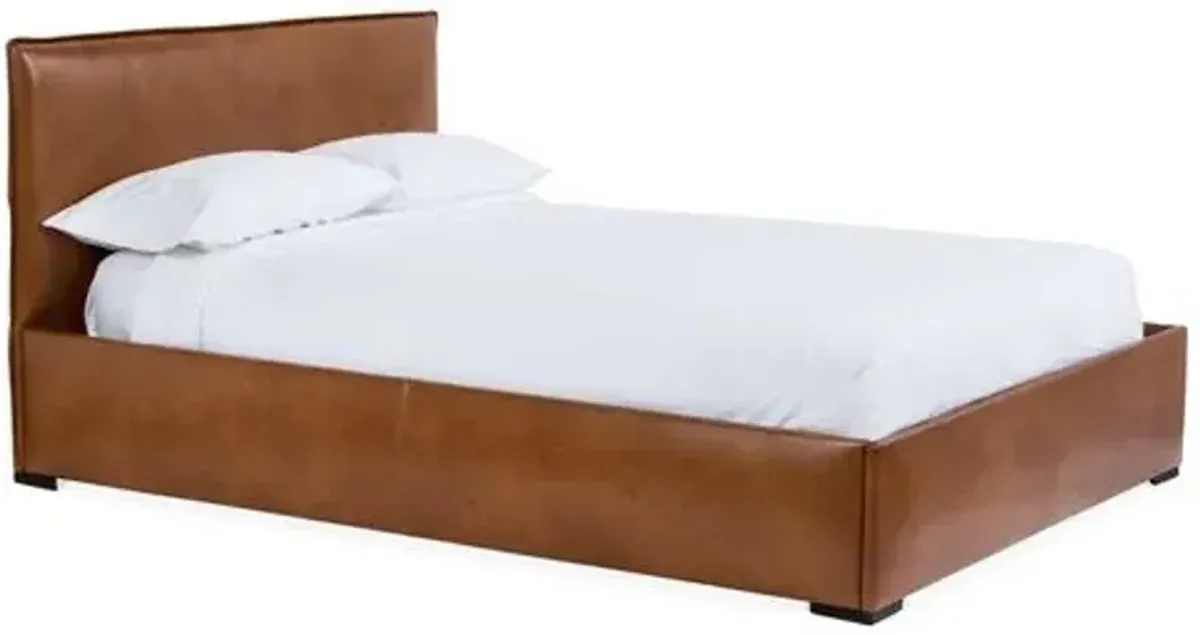 Rayna Leather Platform Bed - Brown