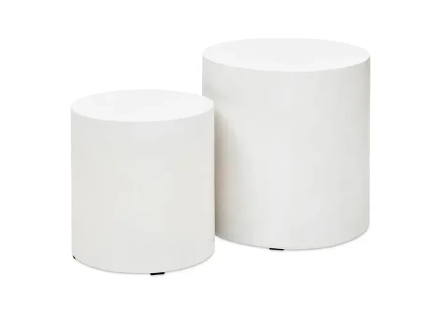 Set of 2 Elwood Pedestal Concrete Outdoor Side Tables - Ivory