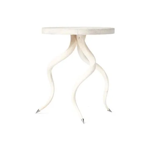 Kudu Horn Side Table - Cream Leather - Ngala Trading Co. - Ivory