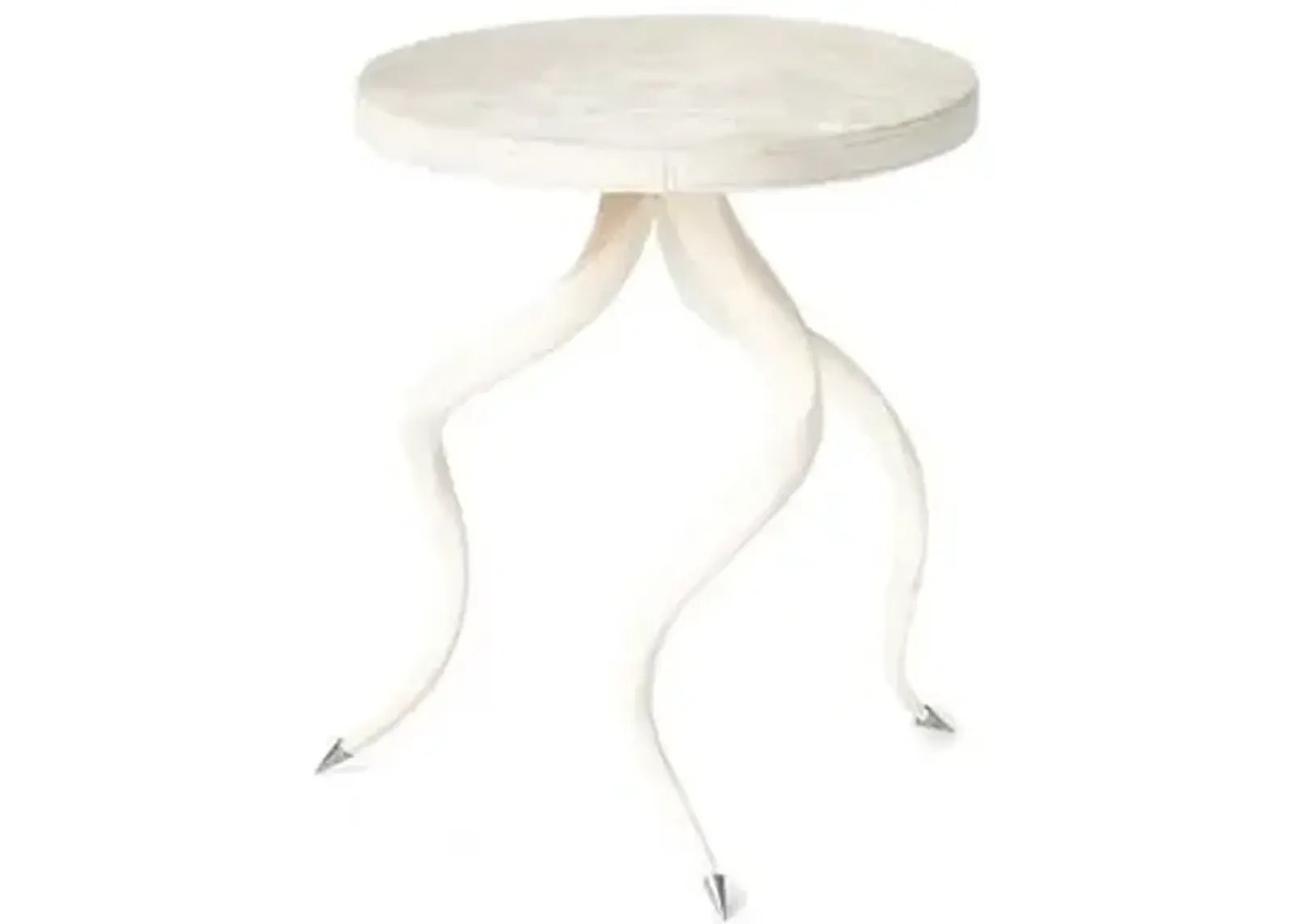 Kudu Horn Side Table - Cream Leather - Ngala Trading Co. - Ivory