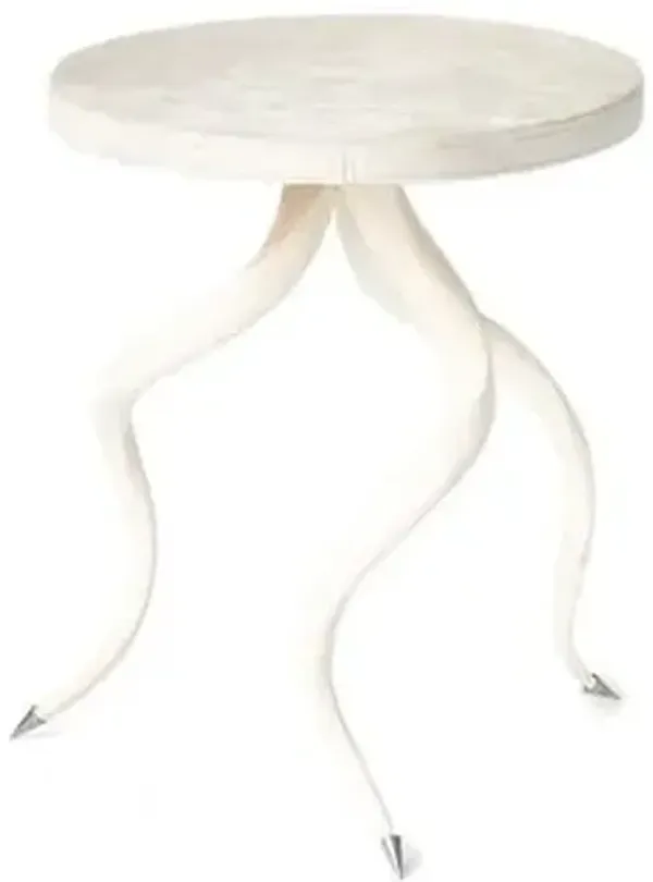 Kudu Horn Side Table - Cream Leather - Ngala Trading Co. - Ivory