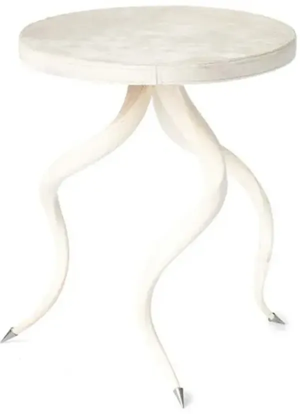 Kudu Horn Side Table, Cream Leather
